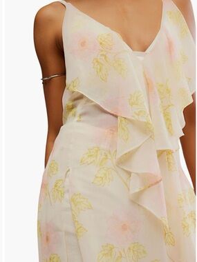 Free People Cream One-Shoulder Ruffle Floral Dress